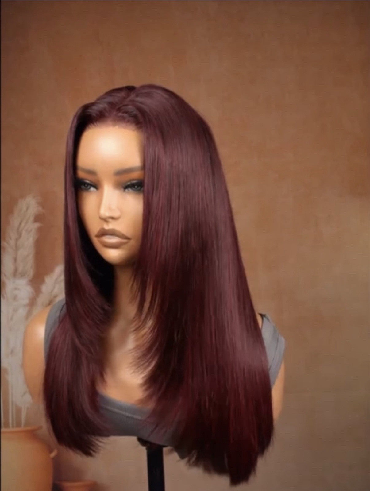 Glueless Layered Cut Bone Straight Dark 99J Human Hair HD Lace Wig