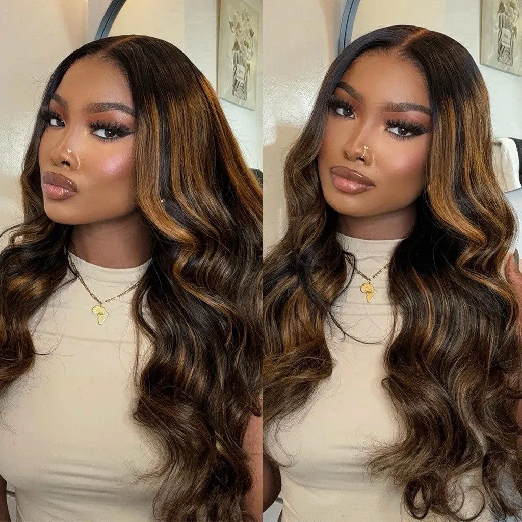 Highlight Honey Brown Body Wave 13×4 Glueless HD Lace Front Wigs Human Hair
