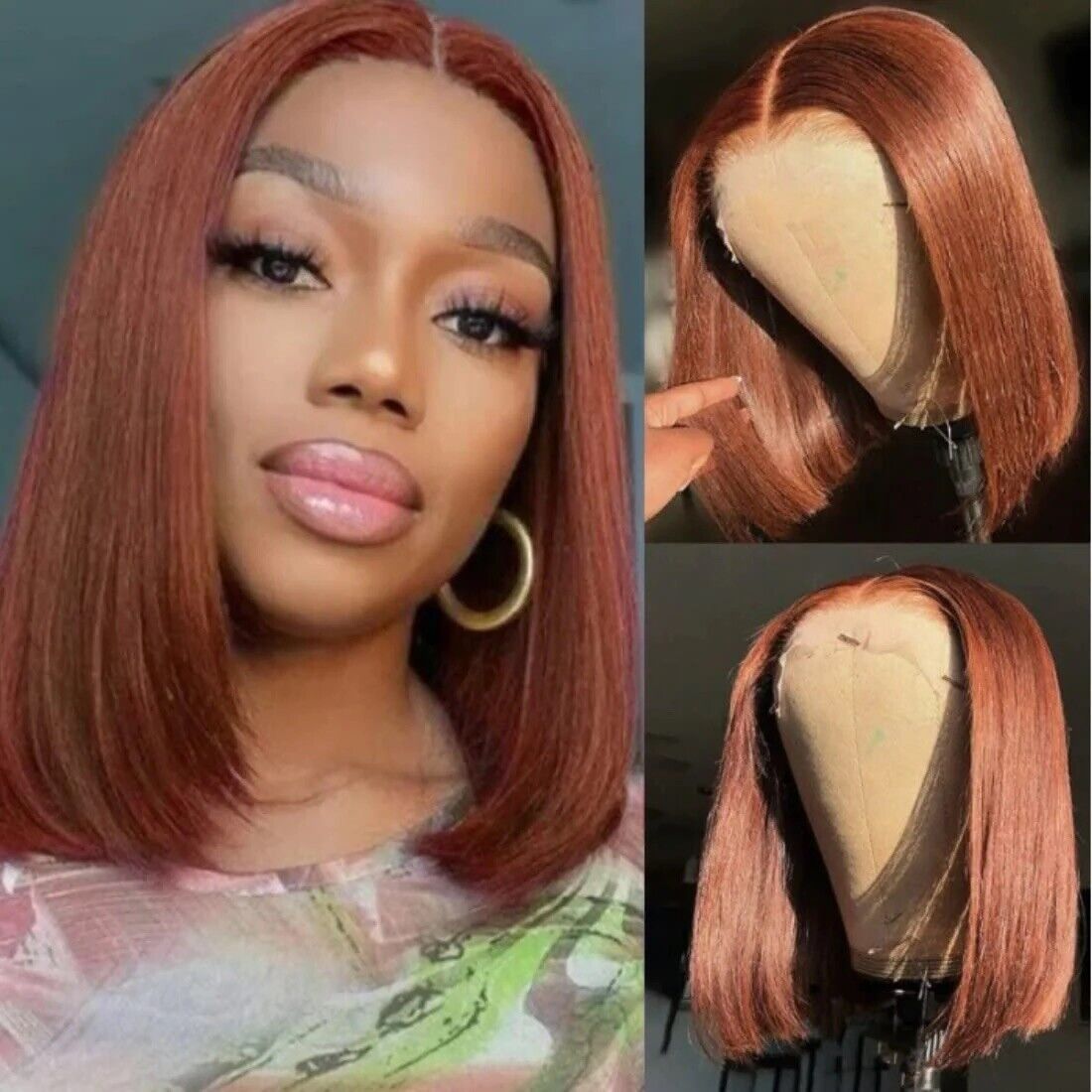 Human Hair Wigs Women Glueless Lace Front Straight Short Wig Highlight Red UK-Human hair wig-Chic Luxe Hair