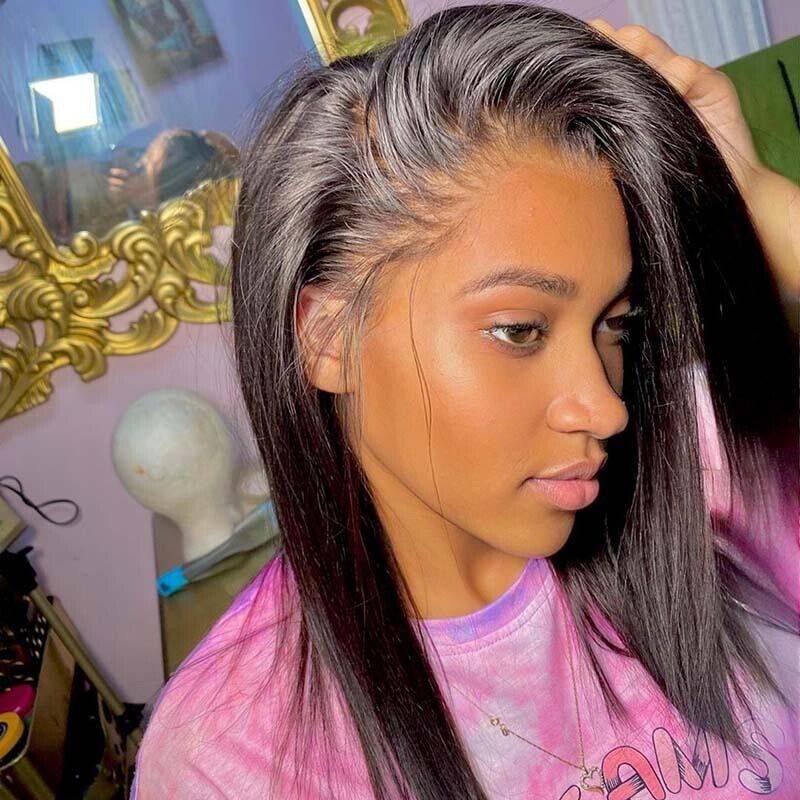 Women Human Hair Wigs Straight Short Full Invisible Crystal Lace Front Wig UK-Human Hair Glueless Bob Wig-Chic Luxe Hair