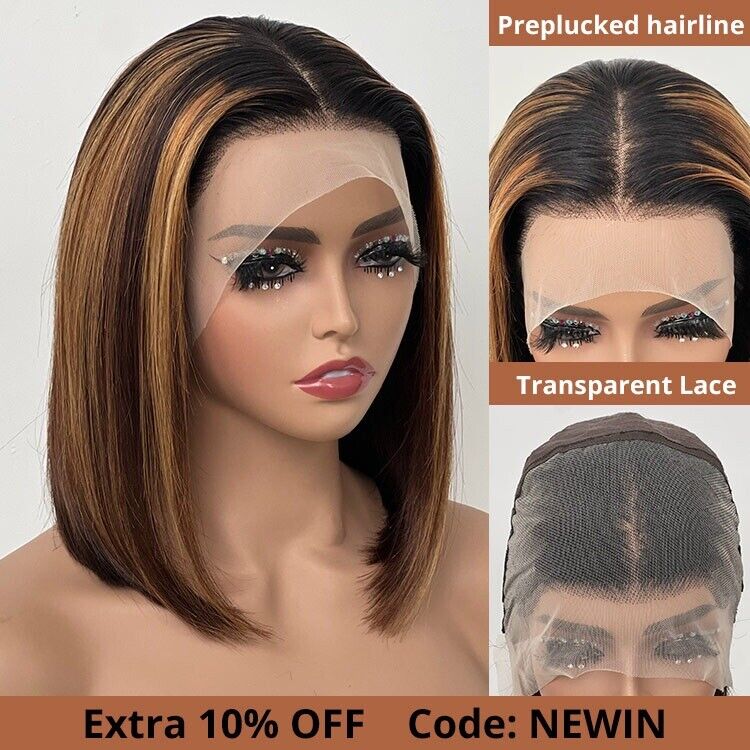 Human Hair Wigs Women Glueless Lace Front Straight Bob Highlights Wigs UK-Human hair wig-Chic Luxe Hair