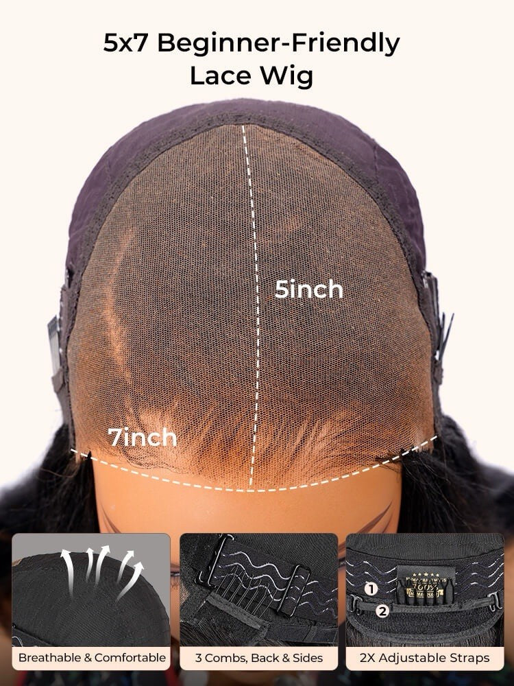 Pre Styled Side Part Light Yaki Straight 5x7 Glueless Lace Wig With Layers