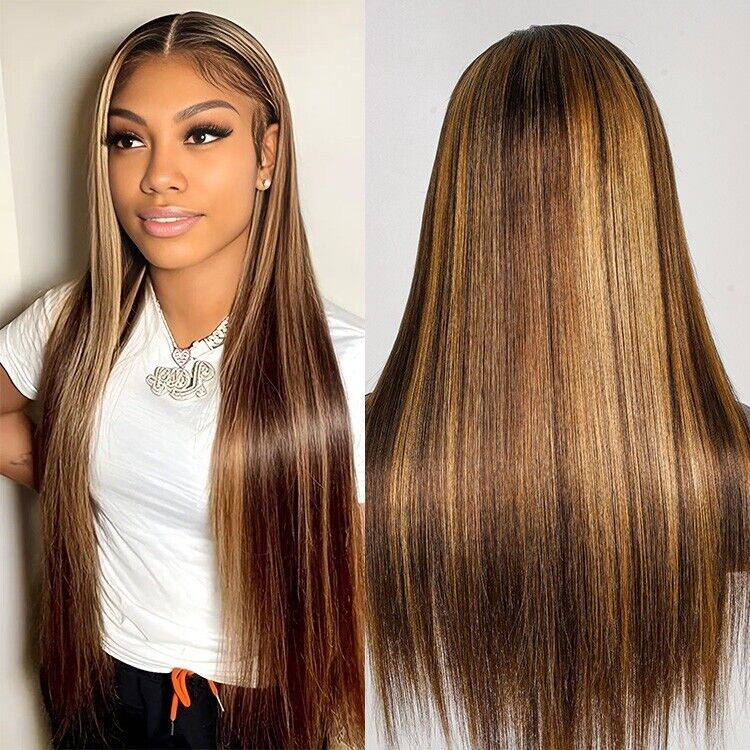 Honey Blonde Balayage Human Hair Wig Natural Hairline 13x6 Lace Front-Human hair wig-Chic Luxe Hair