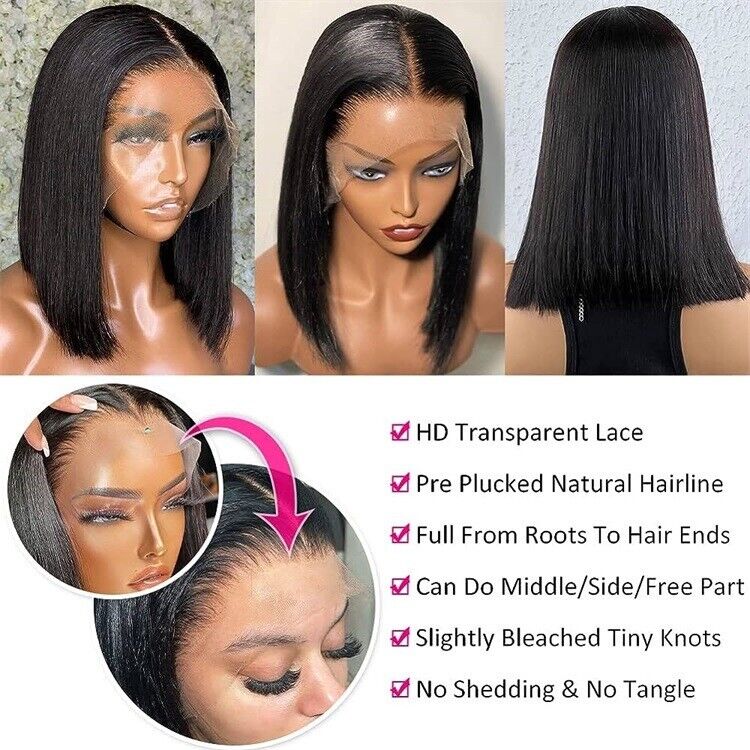 Women Human Hair Wigs Straight Short Bob Full Lace Front Wig UK-Human Hair Glueless Bob Wig-Chic Luxe Hair