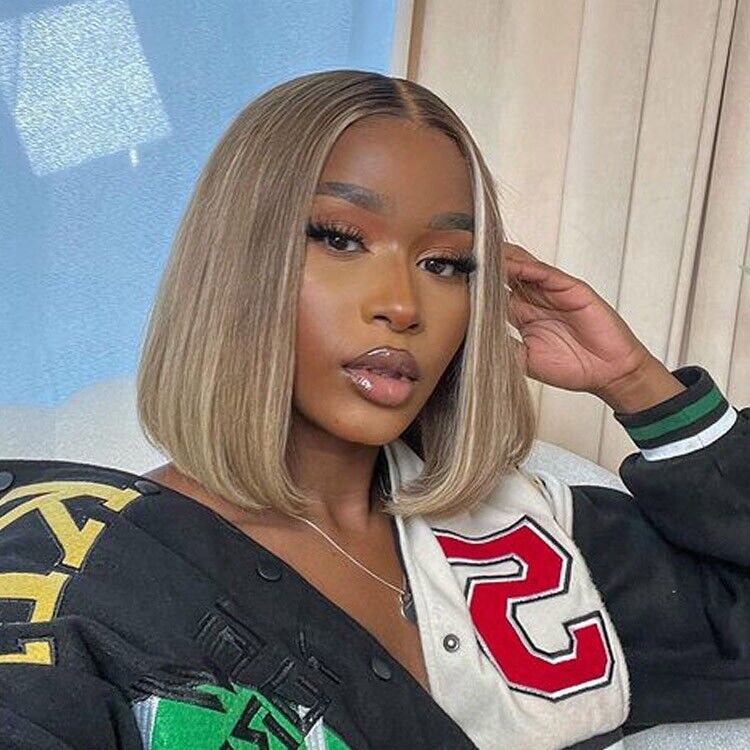 Human Hair Blonde Bob Wigs with Dark Brown Roots Ombre Lace Closure Bob Women UK-Human Hair Glueless Bob Wig-Chic Luxe Hair