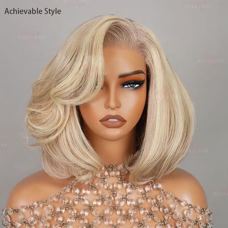 Women Human Hair Wigs Full Wavy Glueless Wear Go Lace Front Short Bob Wig UK-Human Hair Glueless Bob Wig-Chic Luxe Hair