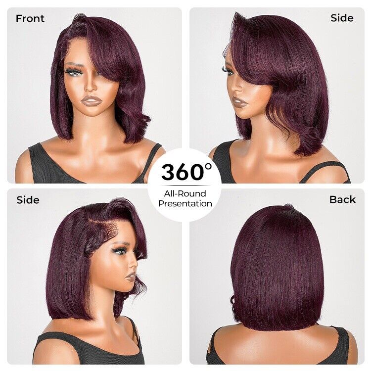 Human Hair Wigs Side Bang Layered Cut Wavy Bob Wig Glueless Women UK Dark 99j-Human Hair Glueless Bob Wig-Chic Luxe Hair