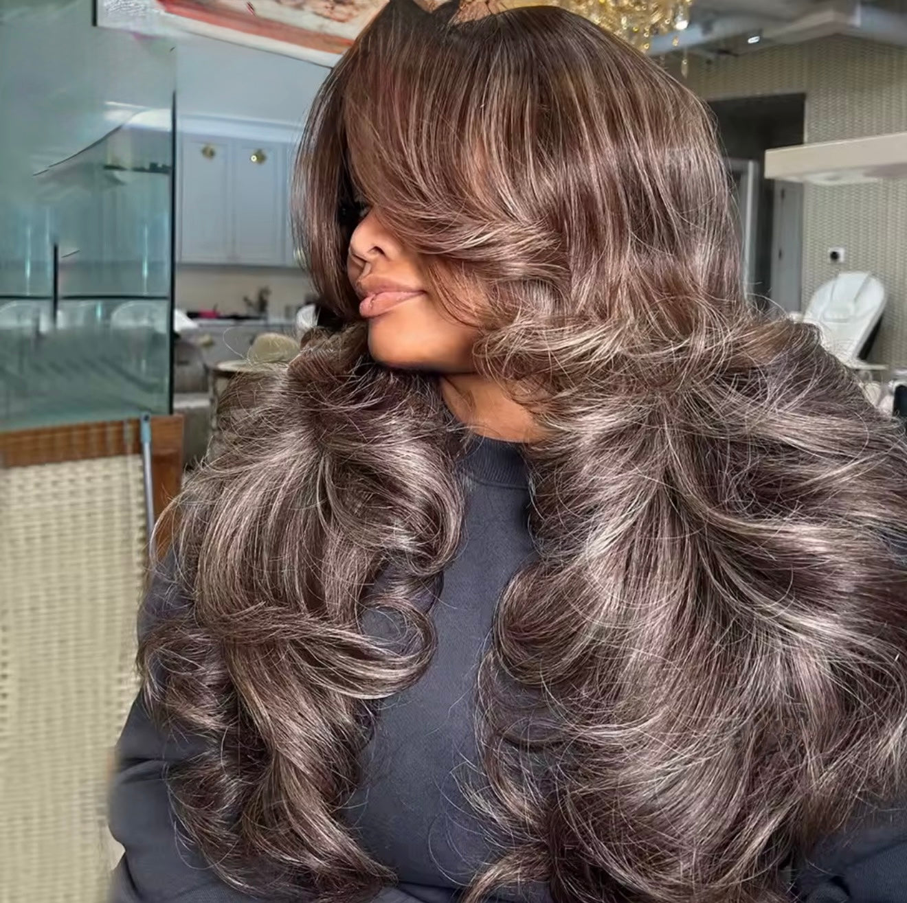 ChicLuxe Hair Pre Styled Layered Glueless Mocha Ash Stripes 13x6 Lace Frontal Body Wave Wigs Brown Blonde Highlights Invisible Lace Front Wig For Women | 250% Density