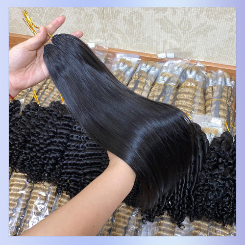 Chic Luxe Hair Feather Crochet human hair Bulk For Crochet Styles Boho Braiding | #1B Natural | Straight | 100% Human Hair