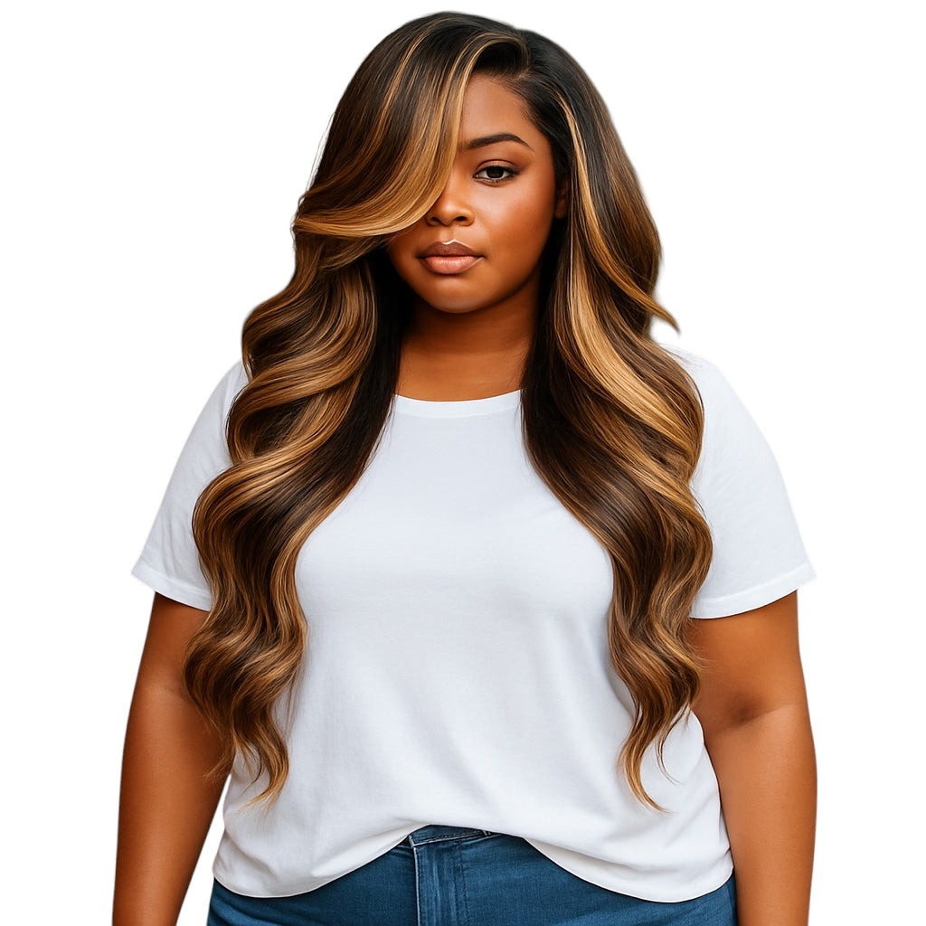 Raw Vietnamese Human Hair Glueless Lace Front Pre Styled Honey Blonde Wavy 250% Density Wig
