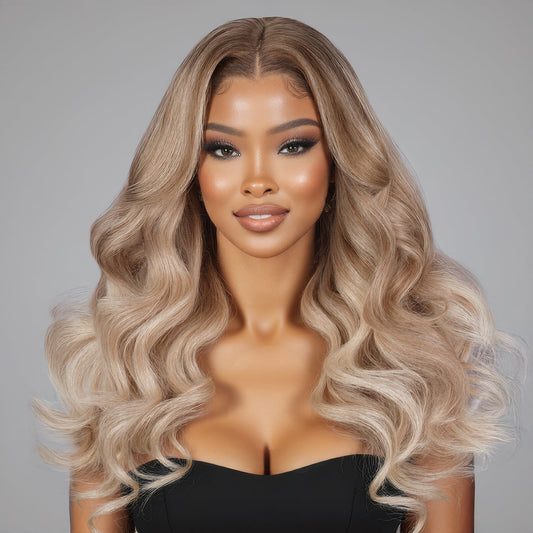 Raw Vietnamese Ash Blonde Highlight Balayage Wigs Body Wave 6x5 Wear & Go Glueless Wigs 20-26 Inch Human Hair
