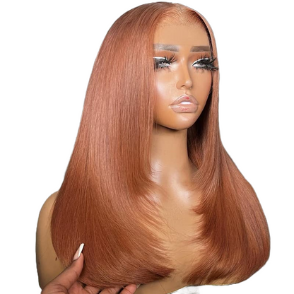 Human Hair Wigs Glueless Women Lace Front Straight Wear And Go #Ginger Pink UK