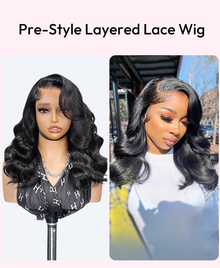 250% Density Ready To Go Bleached Pre Cut Lace Side Part Wavy Layer Cut Wig