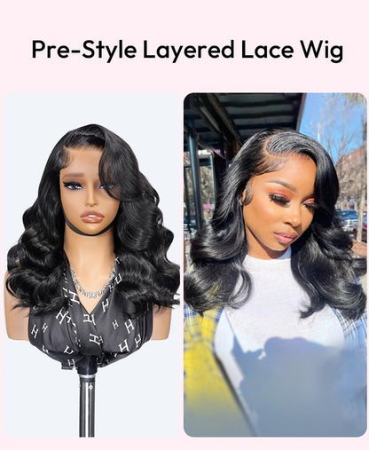 250% Density Ready To Go Bleached Pre Cut Lace Side Part Wavy Layer Cut Wig