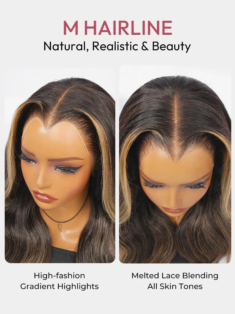 Lagos Hairline Pre Styled Glueless Wavy Human Hair 250% Density Wig Balayage 