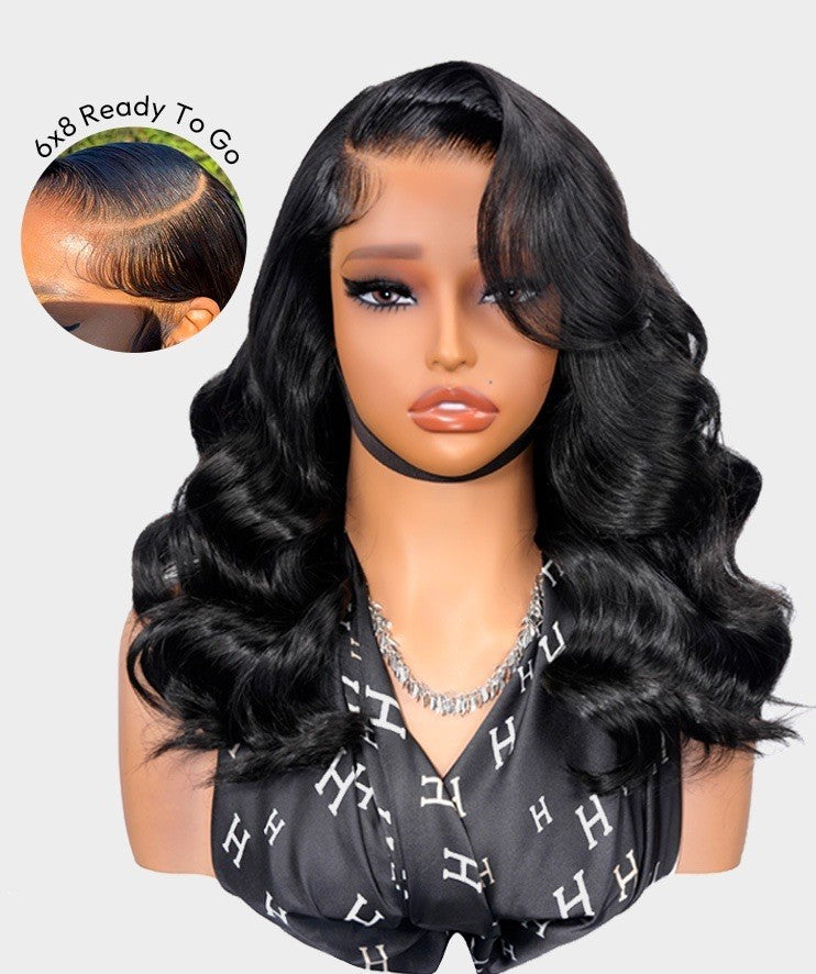 250% Density Ready To Go Bleached Pre Cut Lace Side Part Wavy Layer Cut Wig