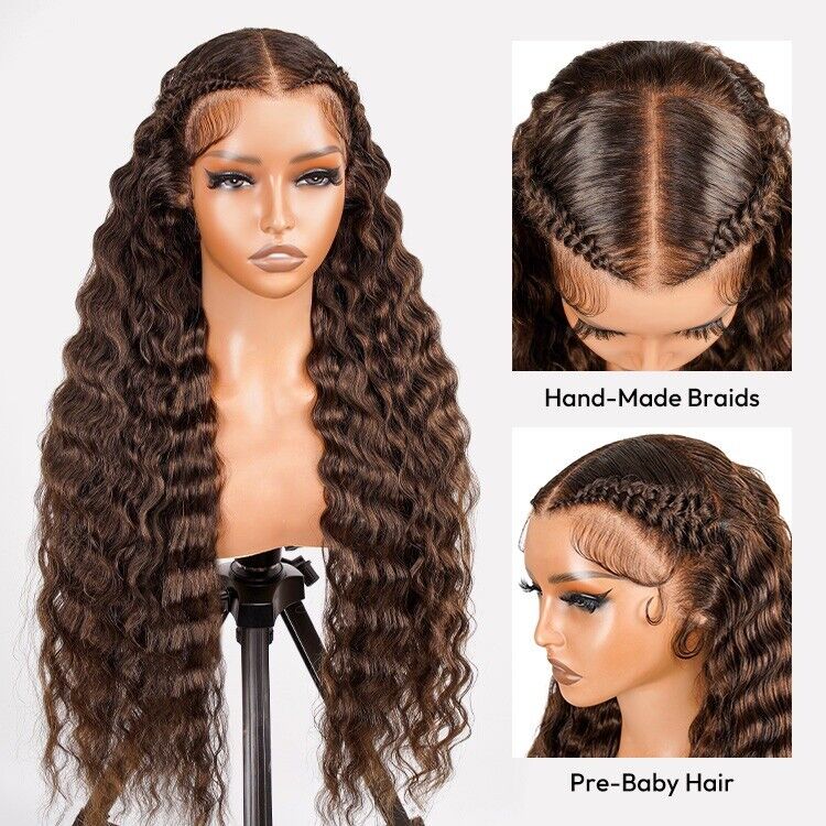 Human Hair Wigs Glueless Pre Styled Lace Front Wear Go Wavy Wig Women UK