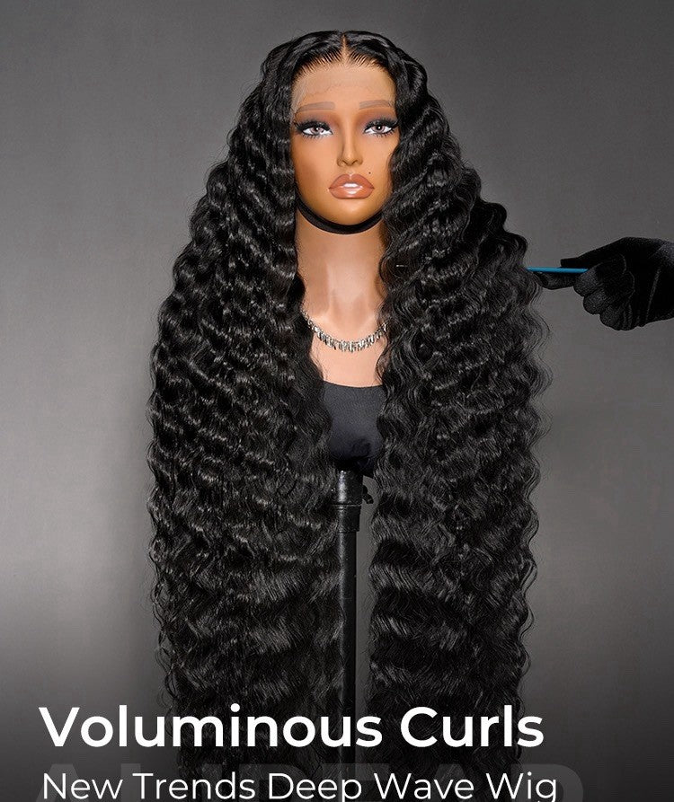 50 Inches Voluminous Deep Wave HD Lace Frontal Wig Super Long Human Hair 300%
