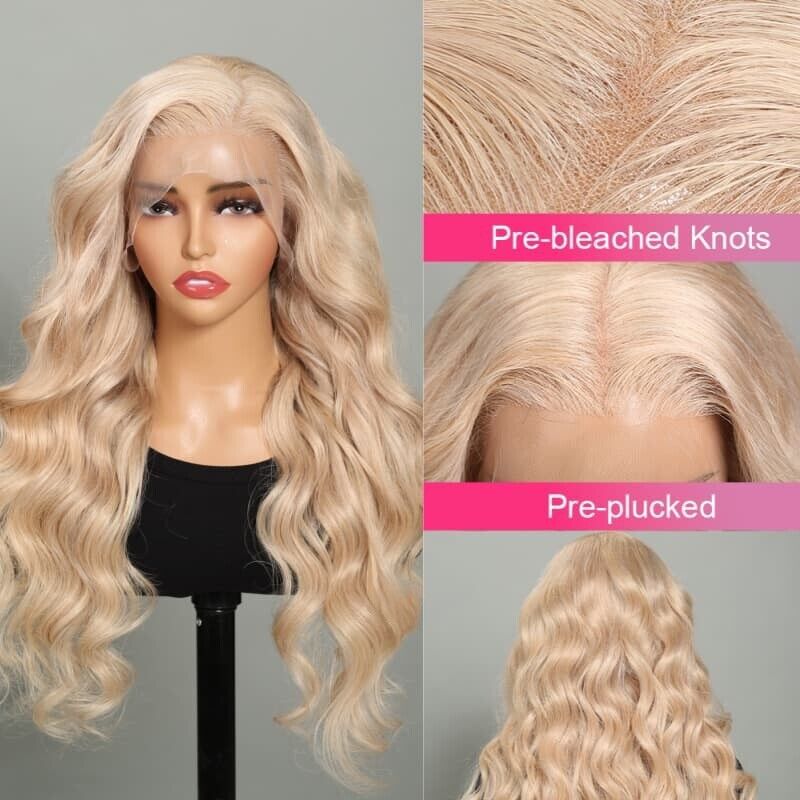 UK Women Full Wig Human Hair Straight Wavy Lace Front Long Wigs 613 Blonde