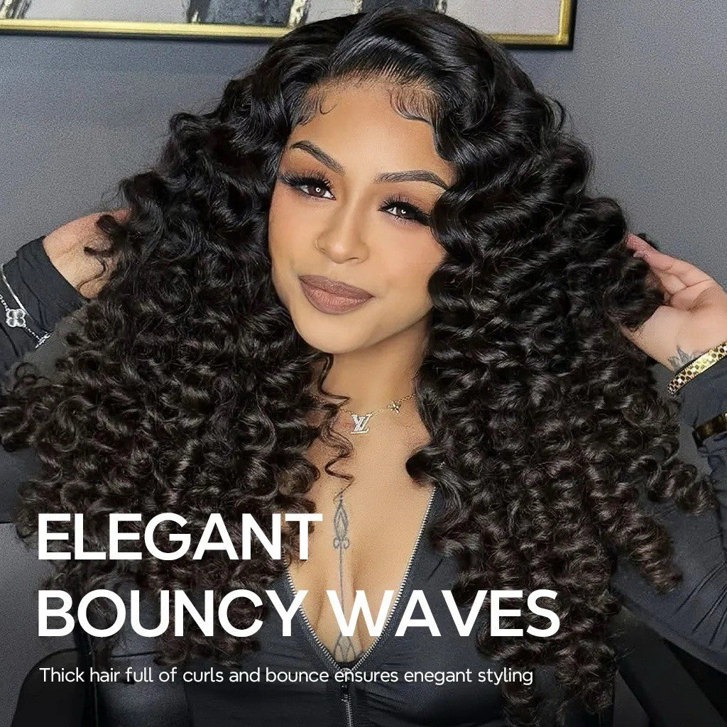 Bouncy Fluffy Deep Wave Voluminous Density Pre Cut Lace Ready To Wear Wig