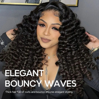 Bouncy Fluffy Deep Wave Voluminous Density Pre Cut Lace Ready To Wear Wig