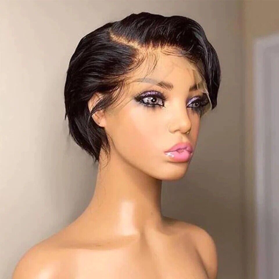 Human Hair Wig Wigs Glueless Women Wear & Go Lace Front Pixie Short Wig UK