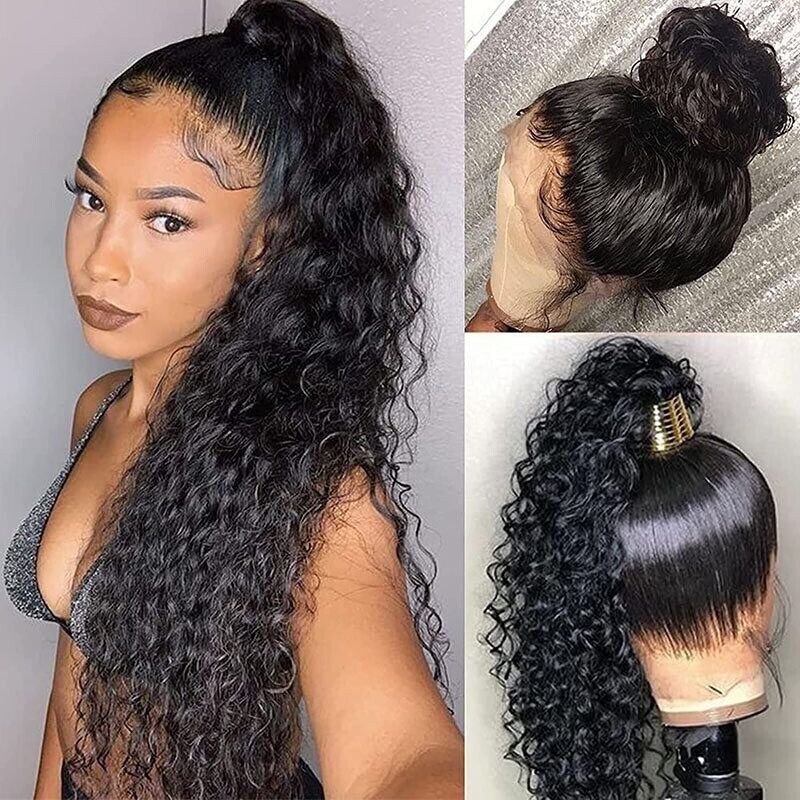 Human Hair Wigs Women 360 Full Lace Front Glueless Remy Curly Long UK Wig