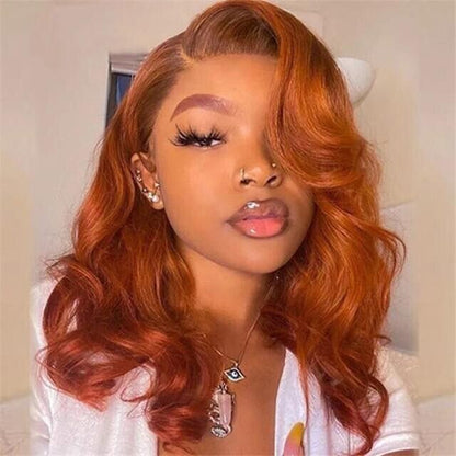 Womens Human Hair Wigs Glueless Full Lace Front Long Wig UK #Ginger Orange