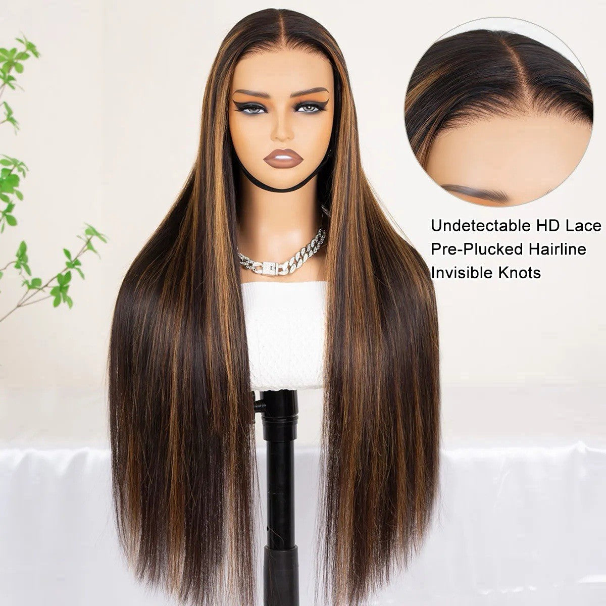 Highlight Straight Hair Honey Brown 6×5 Glueless HD Lace Front Wigs 250%