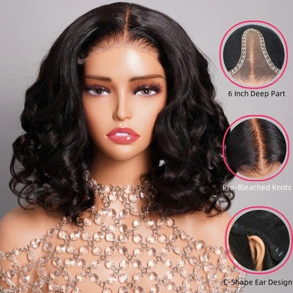 Human Hair Wigs UK Women Full Glueless Wear & Go Wavy Lace Front Short Bob Wig