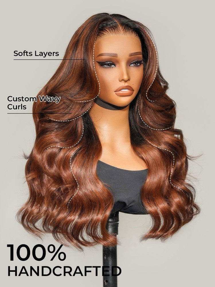 Original Caramel Balayage Highlight Wigs 13x4 Front Wig Customized Wavy Hair