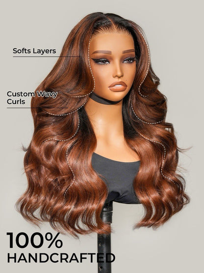 Original Caramel Balayage Highlight Wigs 13x4 Front Wig Customized Wavy Hair