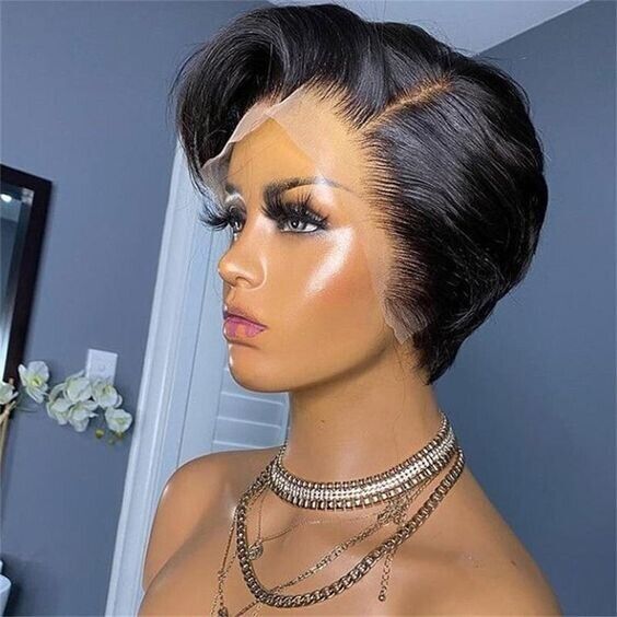 Human Hair Wig Wigs Glueless Women Wear & Go Lace Front Pixie Short Wig UK