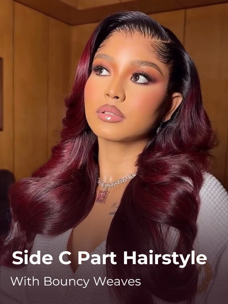 M Hairline Side Part #1B/99J Ombre Body Wave 13x6 Lace Frontal Wigs