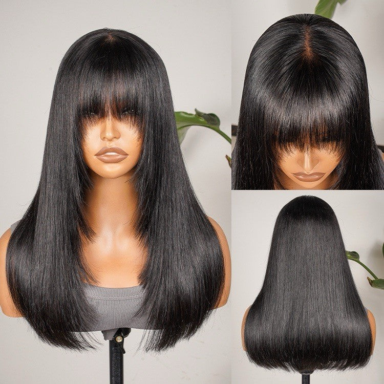 Human Hair Ready To Wear  Glueless Lace Front Wig With Bangs