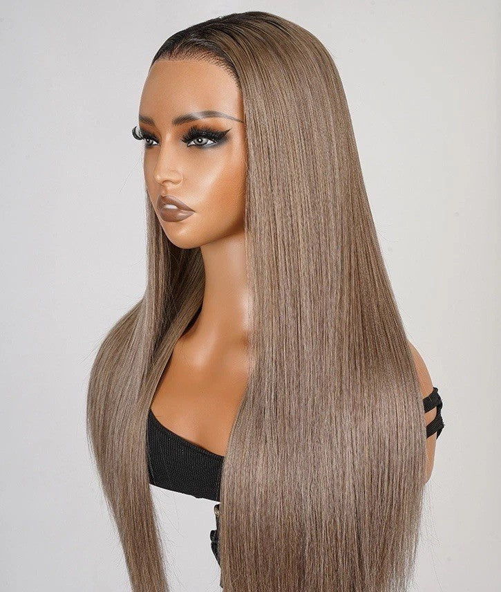 Ash Brown Ombre Silky Straight Hair Pre-Plucked Frontal Wig Ready To Go