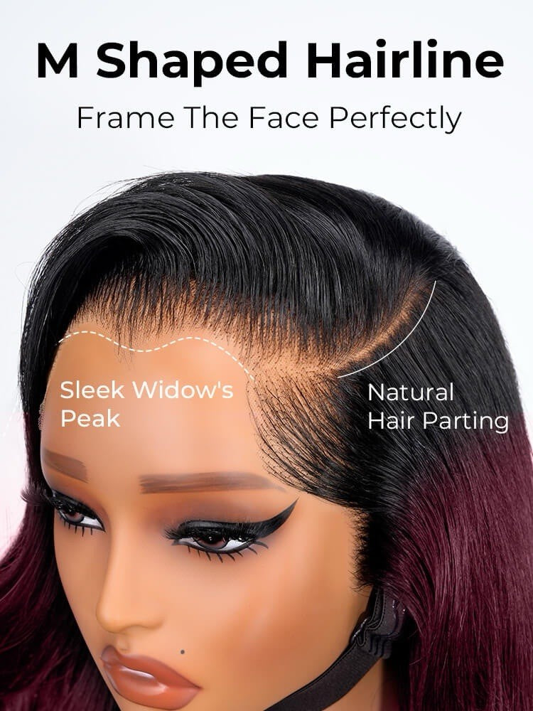 M Hairline Side Part #1B/99J Ombre Body Wave 13x6 Lace Frontal Wigs