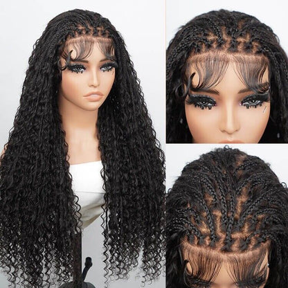 Women Human Hair Wigs Glueless Braided Full Lace Front Curly Long Wig UK