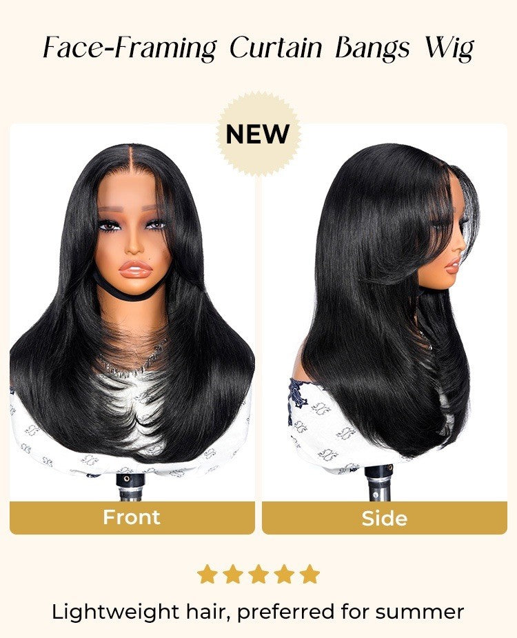 Ready To Wear Curtain Bang Body Wave Glueless Lace Wig Ready To Wear With Layers