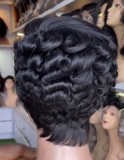 Pixie Cut Human Hair Pre Styled Ready To Wear Short Wig