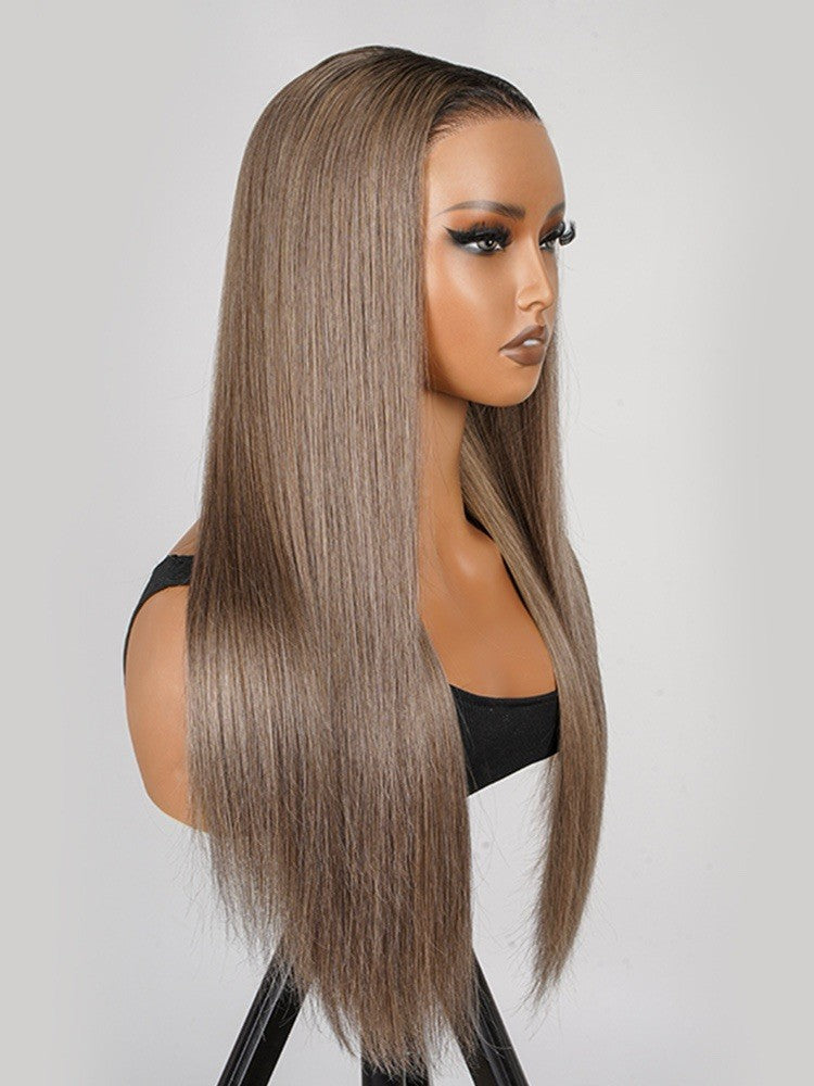 Ash Brown Ombre Silky Straight Hair Pre-Plucked Frontal Wig Ready To Go