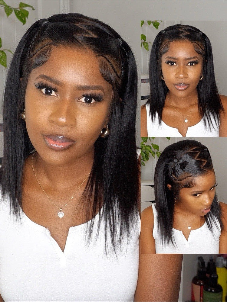 Human Hair Wigs Glueless Pre Styled Braided Ready To Wear Lace Front Bob Wig
