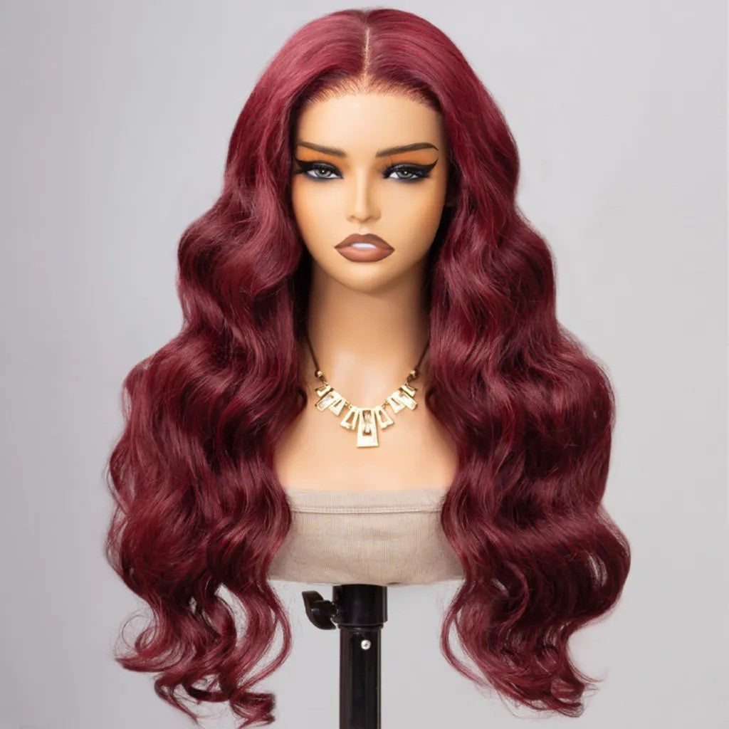 250% Density 99J Color Burgundy Body Wave Wig Lace Front Glueless Wig