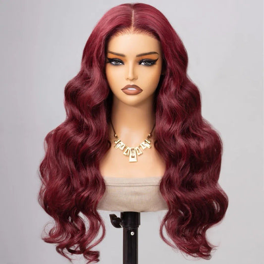 250% Density 99J Color Burgundy Body Wave Wig Lace Front Glueless Wig