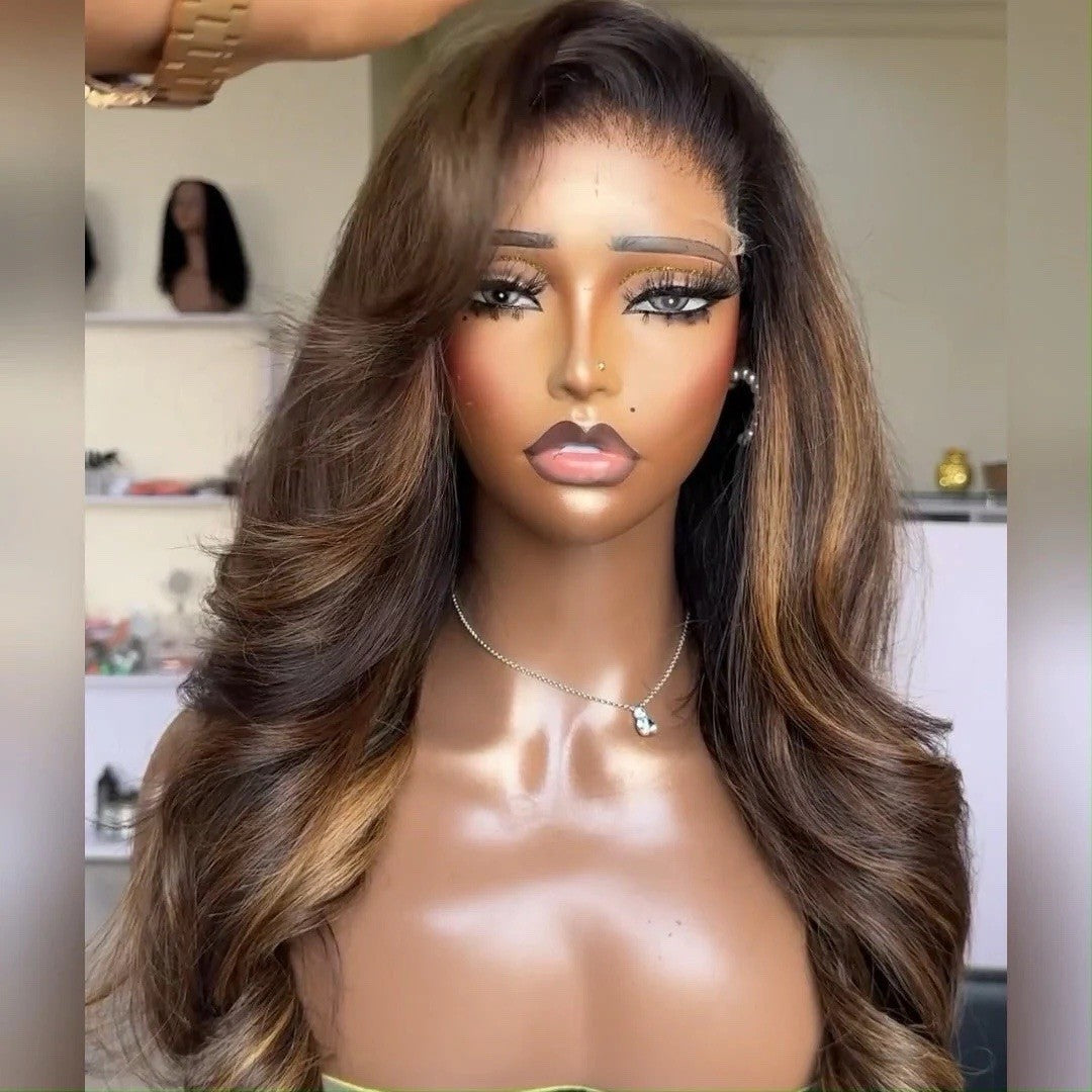 Dark Brown Body Wave With Curtain Layered Cut Glueless Wig 6×5 Pre-Cut Lace Wig