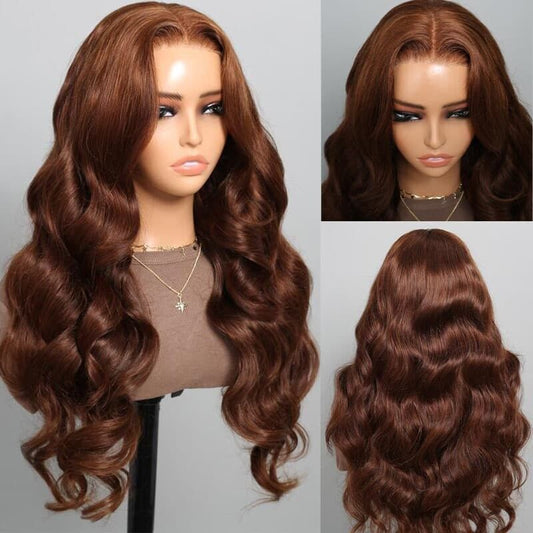 Human Hair Wigs Women Glueless Full Lace Front Wavy Long Brown Coloured Wig UK