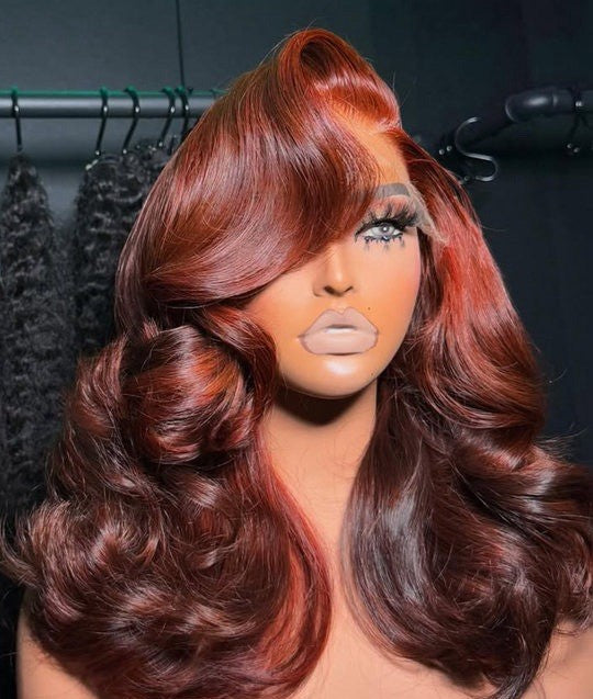 Pre Styled Layered Body Wave Ready To Go Wigs With Curtain Bangs 250% Density 