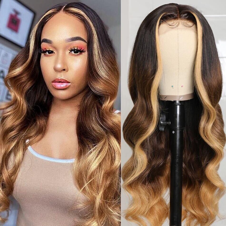 Human Hair Wigs Wig Women Glueless Lace Front Wavy Long UK Highlights Blonde