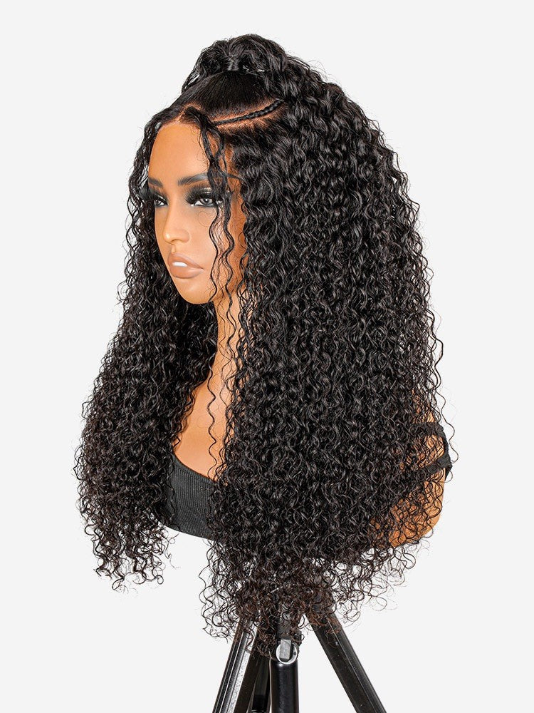 Pre Styled Side Pre Braided Glueless Natural Curly Voluminous 300% Density Wig