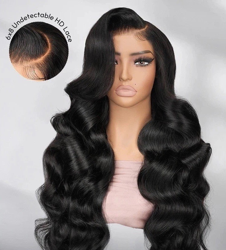 Pre Styled Undetectable Glueless Lace Wavy Human Hair 300% Full Density Wig